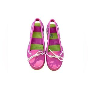 Crocs Boat Shoes - Women’s Sz 8 - Pink/Lime Green - Deck Shoes - Slingback